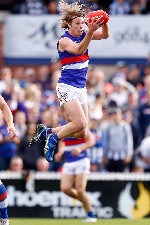 2016 VFL 2nd Preliminary Final - Collingwood v Footscray MELBOURNE, AUSTRALIA - SEPTEMBER 17: Mitch Hannan of the Bulldogs marks the ball during the VFL 2nd Preliminary Final match between Collingwood and Footscray Bulldogs at North Port Oval on September 17, 2016 in Melbourne, Australia. (Photo by Darrian Traynor/AFL Media)